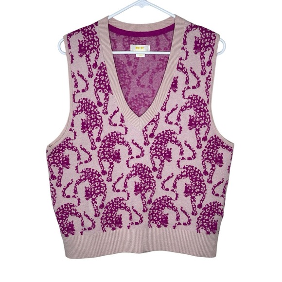 Anthropologie Maeve Vera Cheetah Jacquard Sweater Vest Pink Leopard XL X-LARGE - Picture 4 of 9